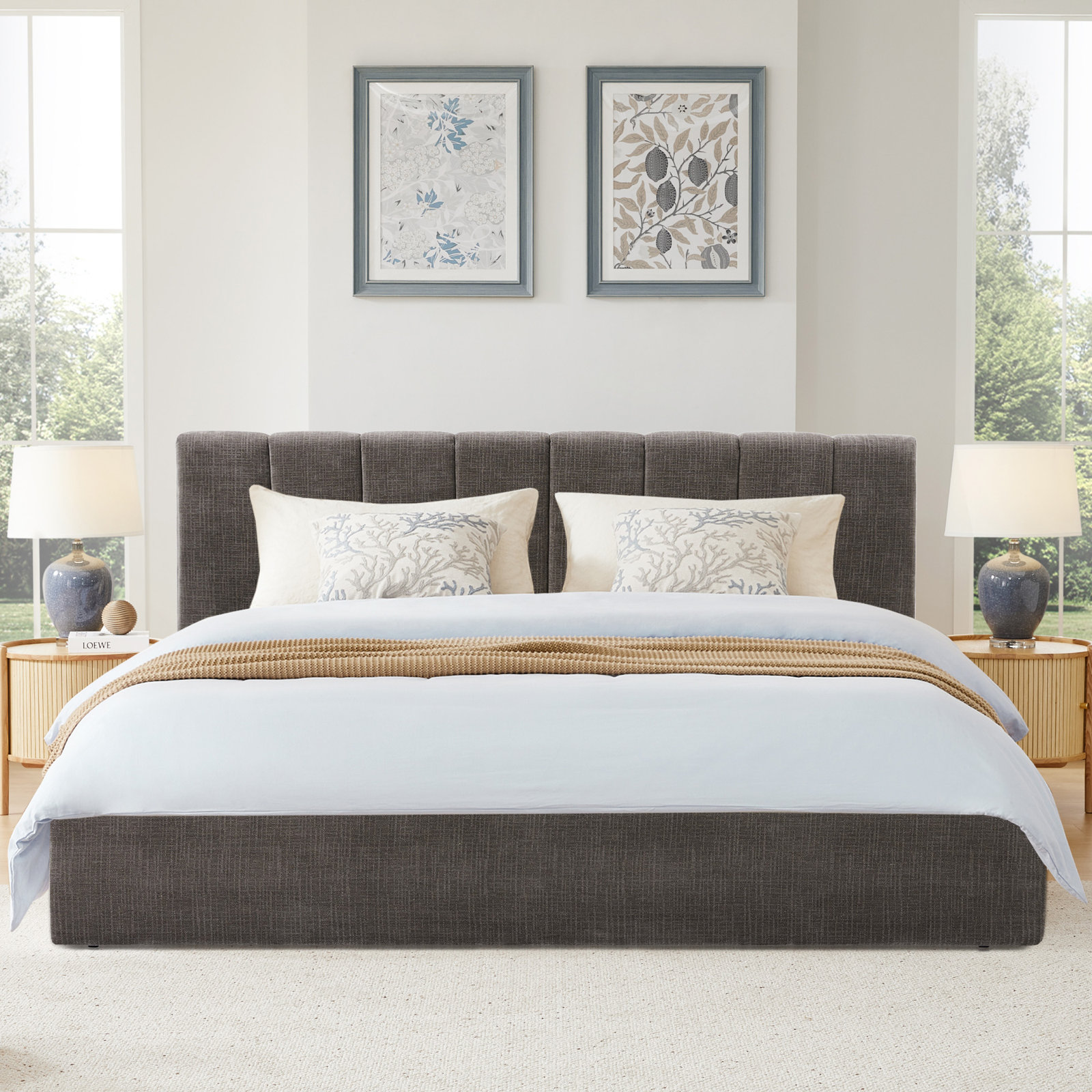 Delmar Linen Upholstered Bed, King, Selene Stone
