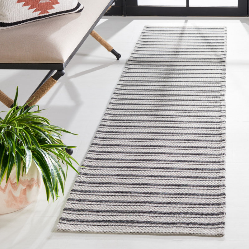 Martha Stewart Cotton Striped Rug in Charcoal/Gray, Runner 2' x 8'