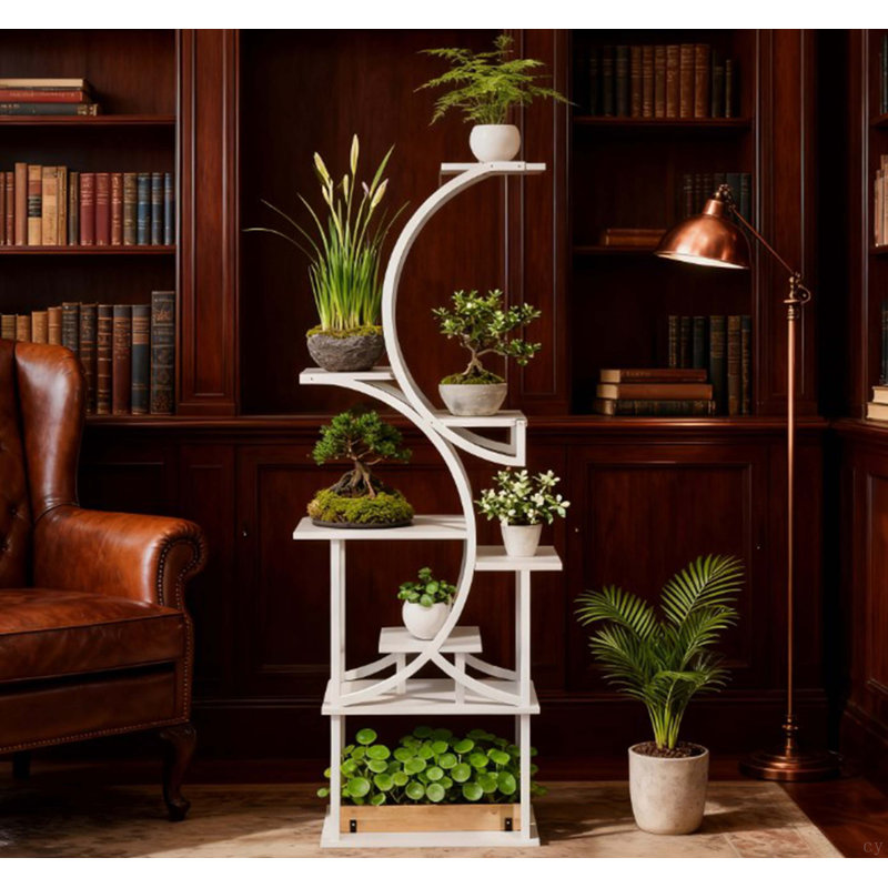 Support d'angle pour plantes multiples, support pour plante, étagère en forme de S à 8 niveaux, Blanc