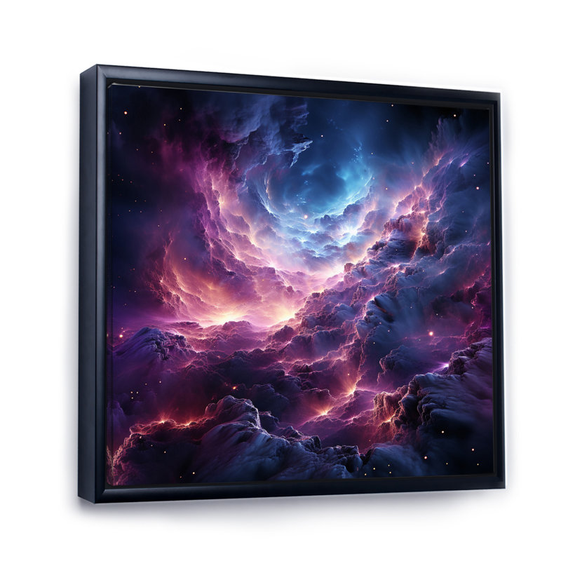 Rêves interstellaires abstraits mauve sarcelle - impression, H 16 po x l 16 po x P 1 po, Cadre flottant noir