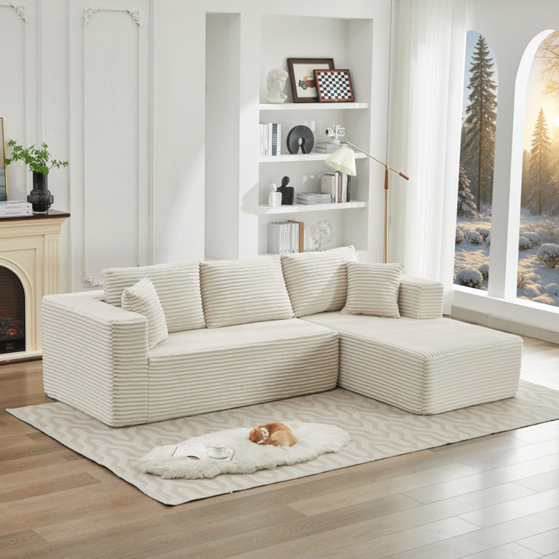Canapé modulaire 106 po Corduroy Cloud, Orienté à droite, Velours côtelé beige