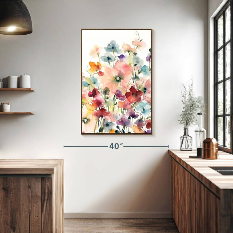 Coquelicots et pois sucrés, Floating Frame Walnut, 27 po x 40 po
