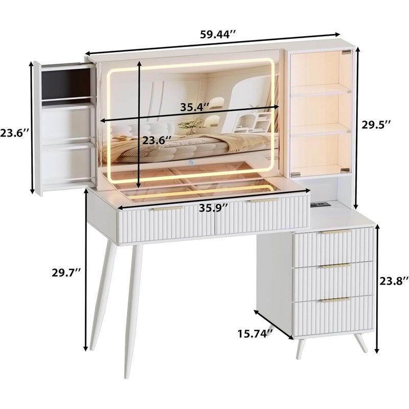 Makeup Vanity Table with Mirror and Drawers