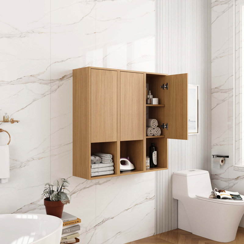 36 Inch Original Oak Wall Hanging Storage Cabinet, Soft Close Door Combined KD Side Cabinet, Oak