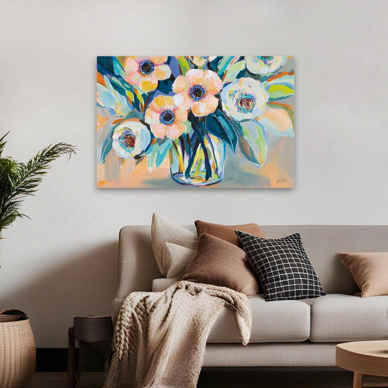 Anemones And Aqua Optimism Art, 32" H x 48" W