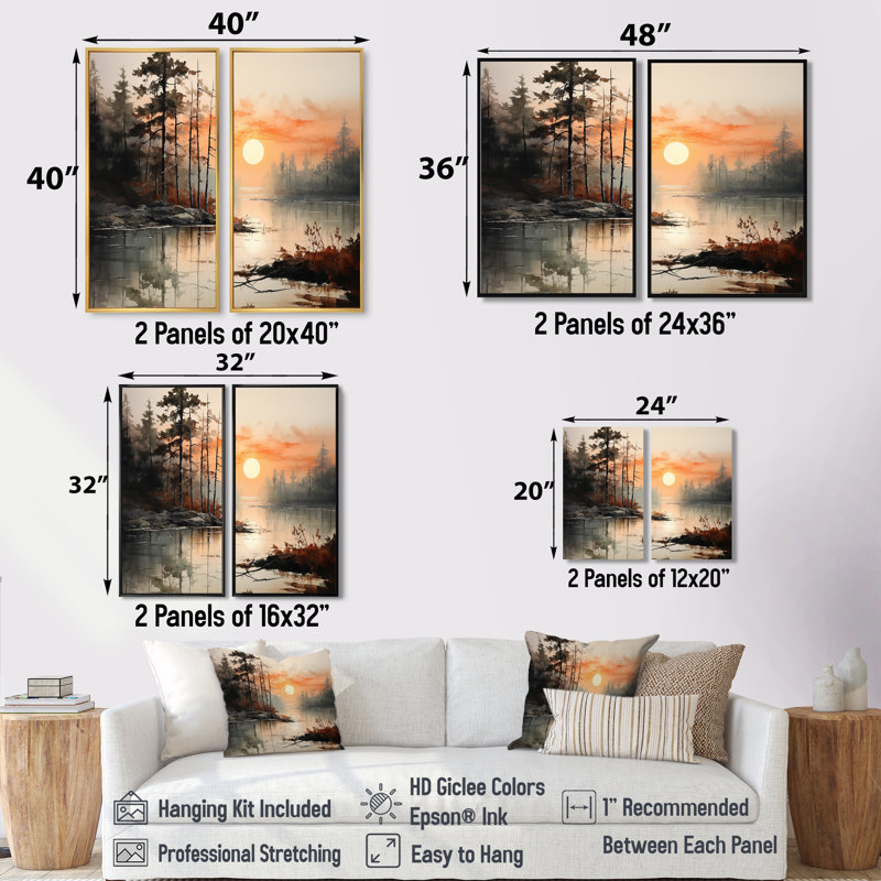 Lake Misty Morning Reflections I - Paysages, Lacs, décoration murale Lakehouse, H 20 po x l 24 po, Noir