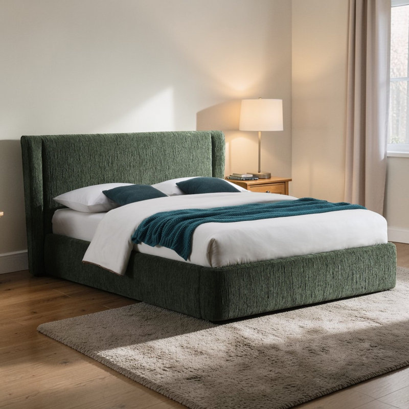 Lit double en chenille vert foncé Cheryl (aucun outil requis)