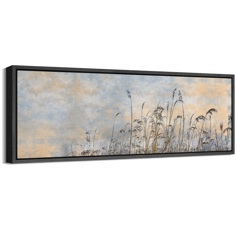 Roseaux dorés, scène d'herbe naturelle, art moderne, H 20 po x l 60 po, Noir, noir, noir, noir