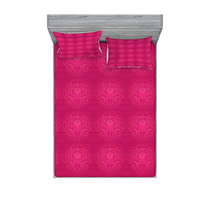 Drap-housse et coussin décoratif Ambesonne victorien magenta rose vif, Ensemble de draps pour très grand lit californien