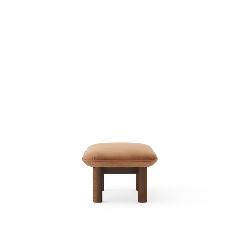 Brasilia Ottoman, Dunes 21004 Camel Genuine Leather, Natural Oak