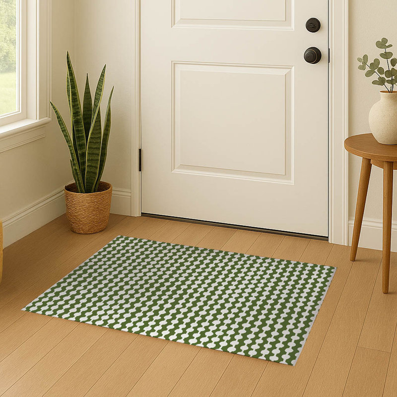 Dot Tied Indoor Doormat, 36" W x 60" L, Olive Green
