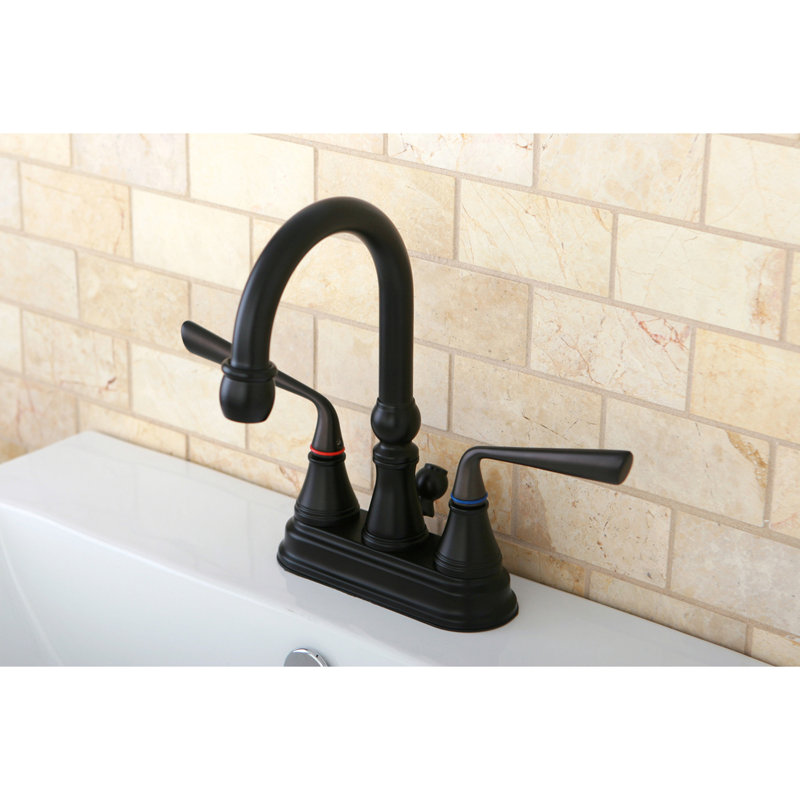 Kingston Brass Silver Sage Two-Handle 3-Hole Deck Mount 4" Centerset Bathroom Faucet with Brass Pop-Up, Oil Rubbed Bronze