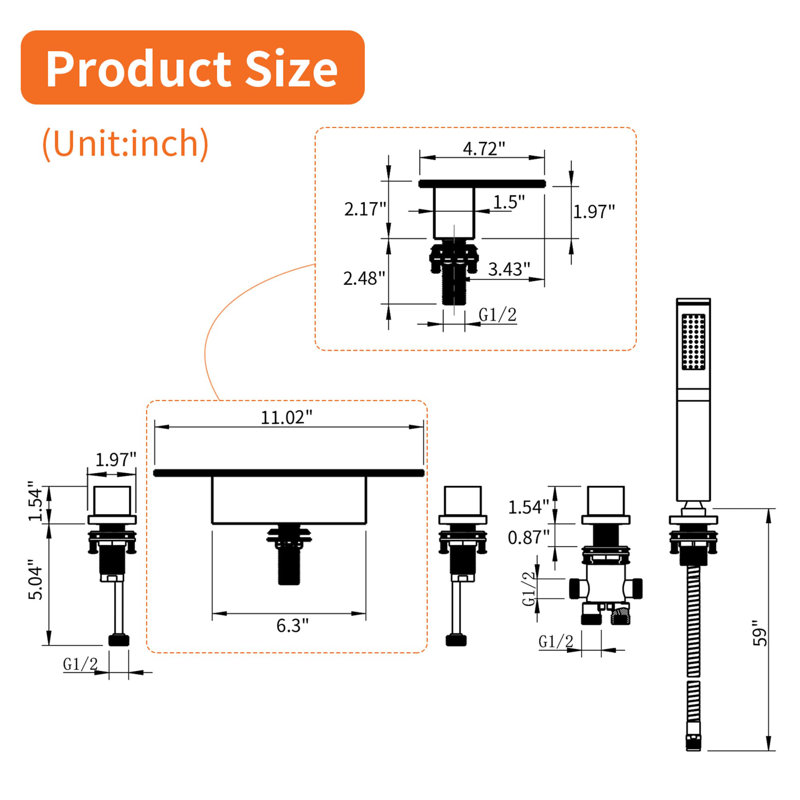 5 Hole Deck Mount Tub Faucet With Handheld Shower Waterfall Bathtub Faucets Modern Brass 3 Handle Tub Fillers With Valve