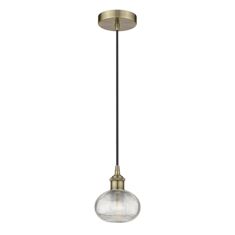 Luminaire suspendu à 1 lumière Edison Jerard-616-G555, H 7 po x l 6 po x P 6 po, Laiton antique