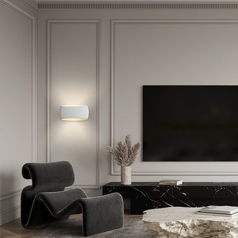 Ceres Modern Indoor Plaster Wall Light, Paintable White Oval Shade, E27 Bulb Base Up & Downlight, 16.5cm H x 30cm W x 12cm D
