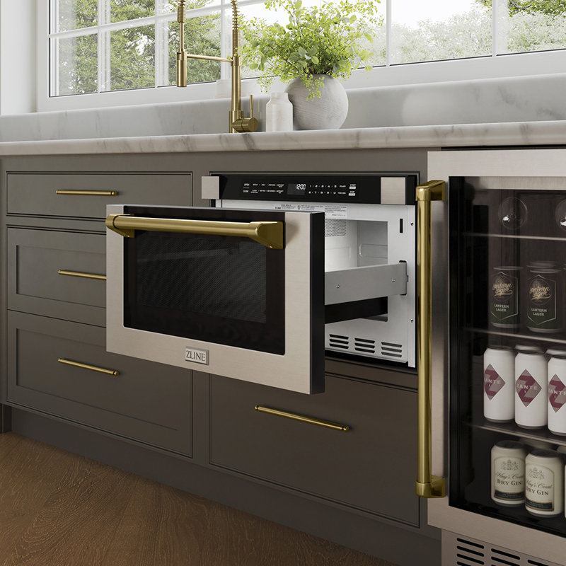 ZLINE 24" 1.2 cu. ft. Built-in Microwave Drawer with a Traditional Handle in Stainless Steel, Champagne Bronze