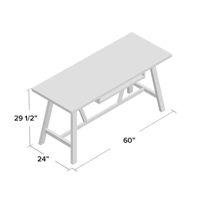 Dylan 60"W Solid Wood Desk, Modern Industrial Style with Keyboard Tray and Trestle Design, Black