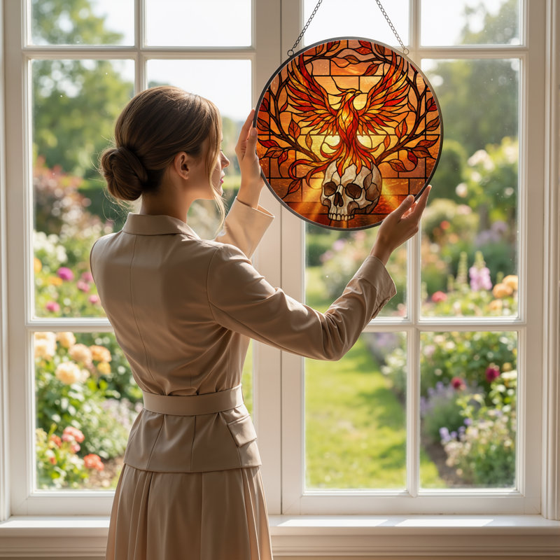 Panneau de vitrail 12 "H Phoenix Skull
