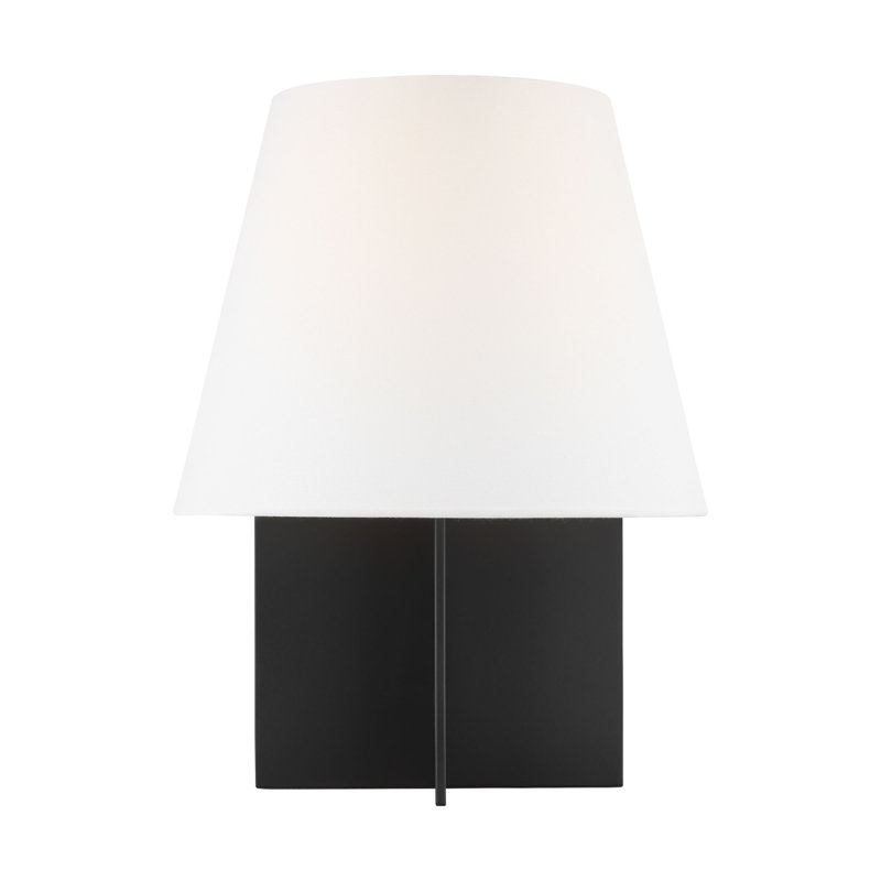 Kelly Wearstler Blocco 1 Light Bedroom Home Office Living Room Lamp With White Linen Shade, Black, Black