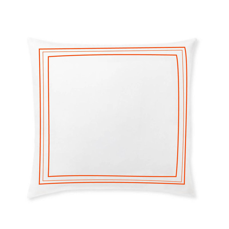 400TC Cotton Classic Embroidery Sateen Solid Euro Sham, 22"H x 22"W, White/Orange