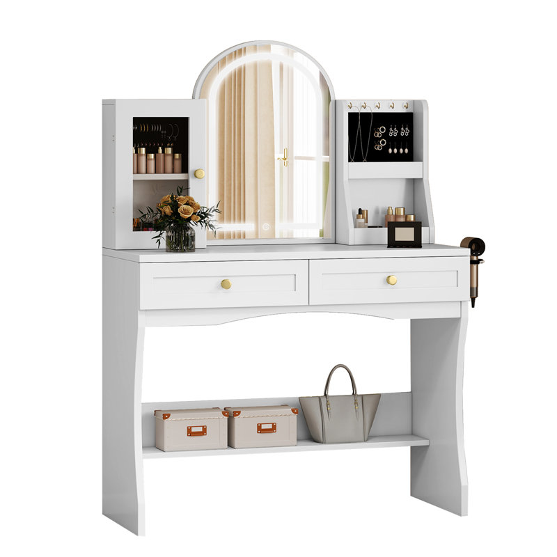 Meuble-lavabo l 35,5 po avec miroir lumineux à DEL et prise de courant, Blanc