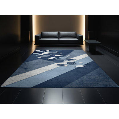 Tapis bleu lavable à la machine à motif de bonhommes de neige et à motif abstrait lavabo à la machine Tomohon