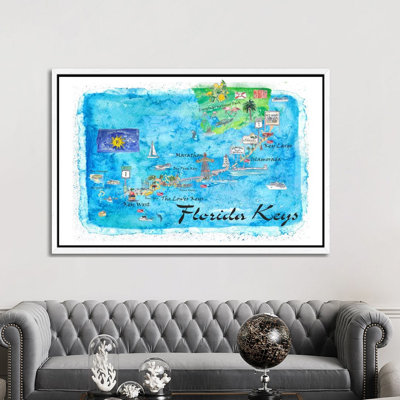 Florida Keys Key West Marathon Key Largo Illustrated Travel Poster by Markus & Martina Bleichner - Painting on Canvas