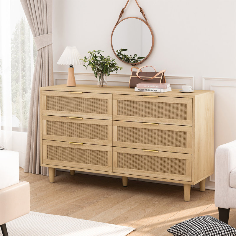 Commode 6 tiroirs Acceent, H 29,53 po x l 51,18 po x P 15,75 po, Naturel