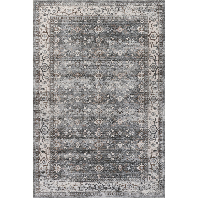 Amaan SplashGuard Medallion Machine Washable Area Rug, Rectangle 4' x 6'