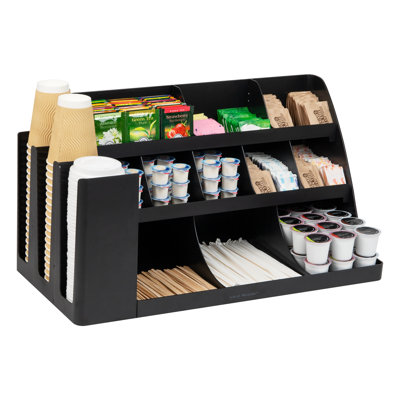 Station de rangement pour tasses, couvercles, condiments et fournitures pour comptoir à 14 compartiments Mind Reader