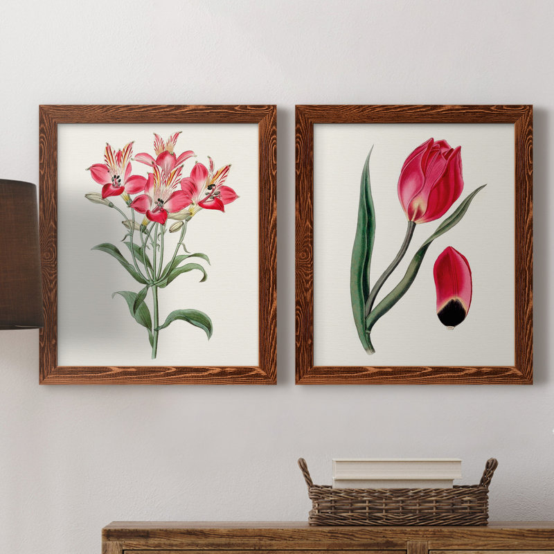 Roseat Blooms I - ensemble de 2 peintures encadrées, H 20 po x l 17 po x P 1 po, Toile avec cadre érable, Pas de tapis