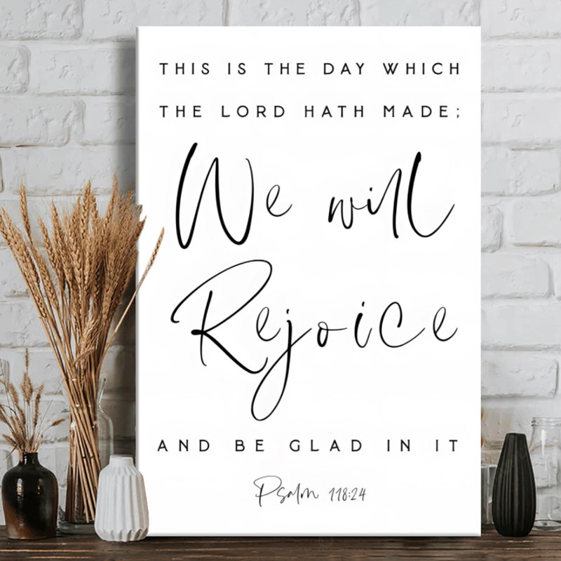Citation scripturale «This is the jour», art mural sur toile - texte calligraphique - 1 po de profondeur - 24 po x 36 po