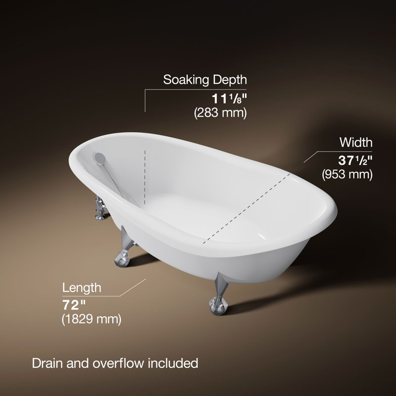 Birthday Bath® 72" x 37-1/2" Soaking Bathtub, White