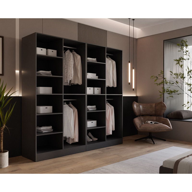 Manufactured Wood Wardrobe, Black Graphite/Black Glass