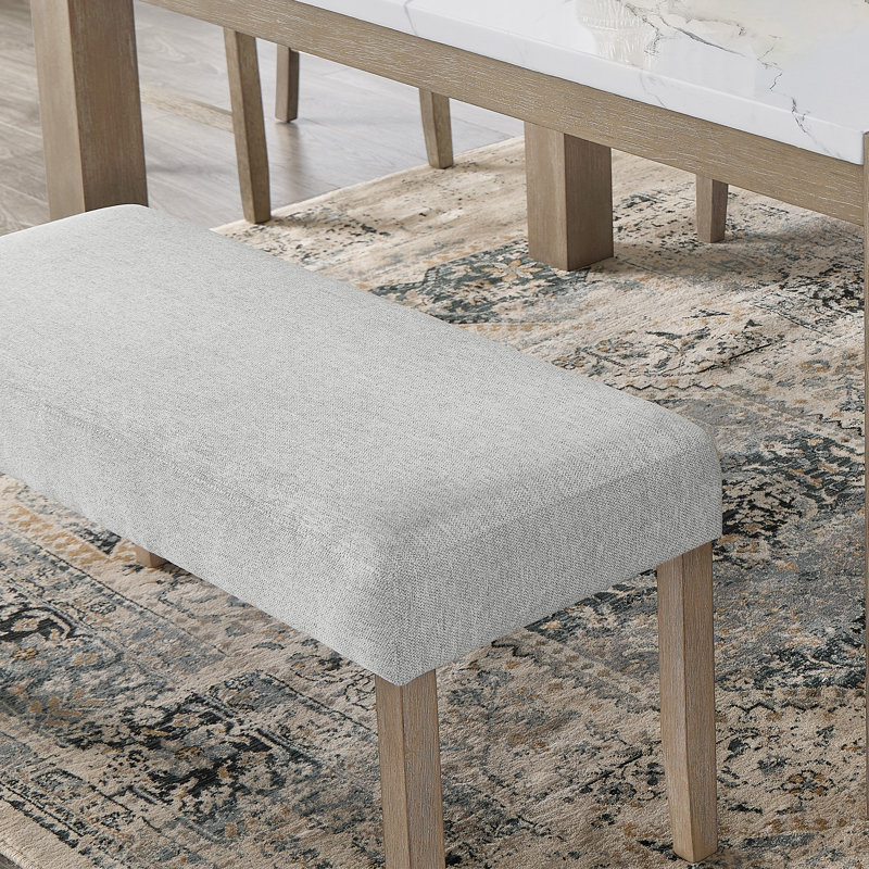 Dunton Upholstered Bench, Light Gray Fabric With Rubberwood Legs