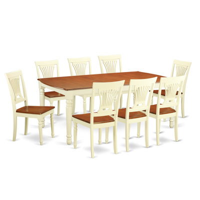 9 Piece Dining Table Set Includes a Rectangle Dinner Table with Butterfly Leaf and 8 Dining Room Chairs, 42x78 Inch, Buttermilk & Cherry