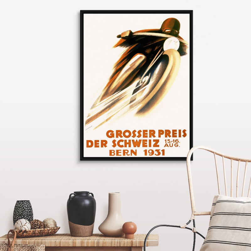 «Grosser Preis Der Schweiz, 1931» par Ernst Ruprecht, reproduction sur toile, Cadre noir, H 42 po x l 32 po x P 1,75 po