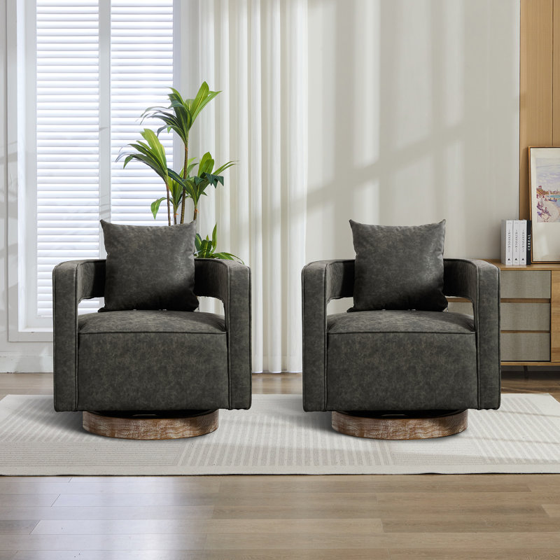 Chaise d'appoint 28,9 "en polyuréthane pivotant à 360 ° avec coussin décoratif 28,9" (ensemble de 2), Gris, 2
