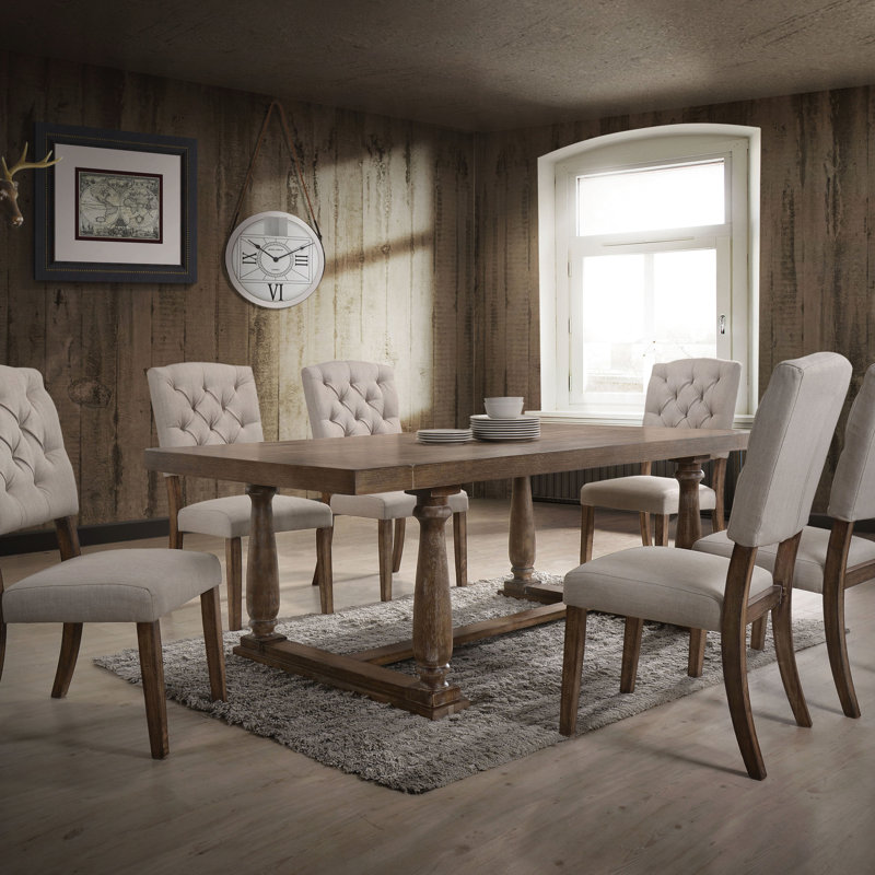 Chaises d'appoint transitionnelles en lin beige à 2 dossiers, pieds fuselés en bois pour la décoration de la salle à manger Vision 2, lin transitionnel, ornement, rêve