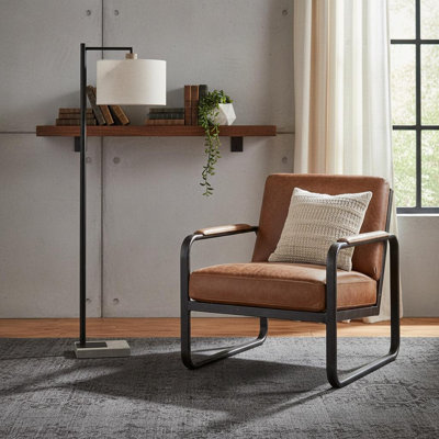 Aodh 61" Grey And Black Arc Floor Lamp With White Fabric Drum Shade