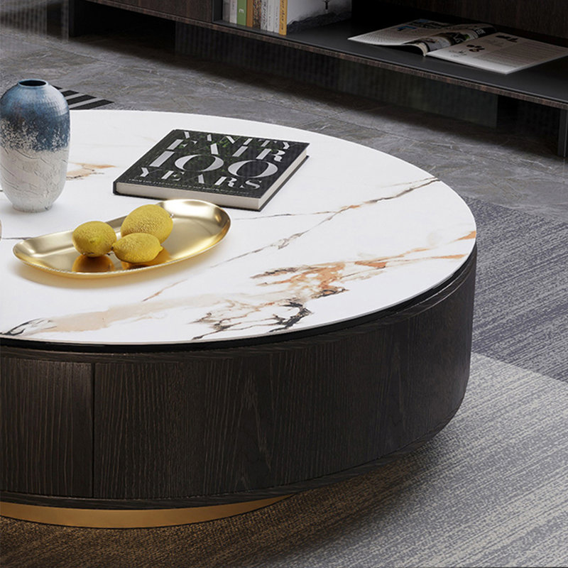Table ronde en pierre légère de luxe moderne, H 14,2 po x L 35,4 po x l 35,4 po