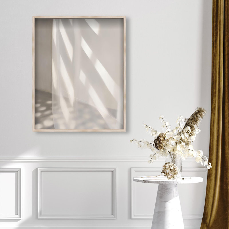 Oliver Gal Curtains of Time I Abstract - Luxury Shadowbox Framed Wall Art, Cream, 32" H x 26" W
