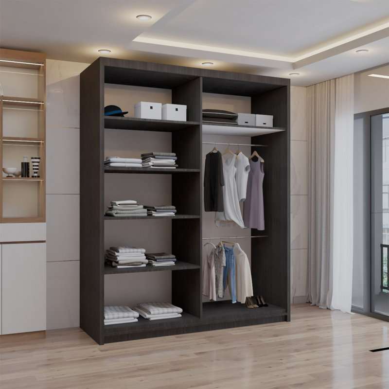 Ashawni 2 Door Laminate Wardrobe, 217cm H x 180cm W x 62cm D, Wenge