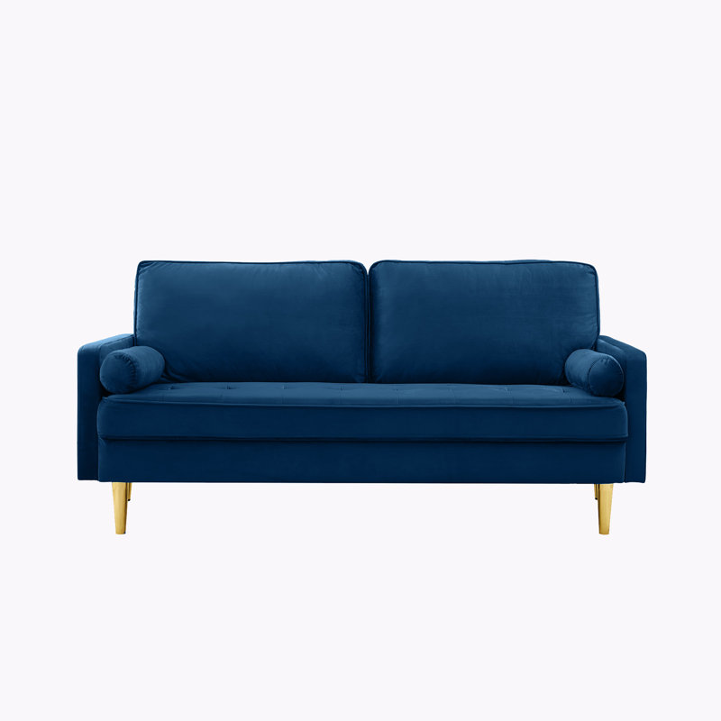 Causeuse en velours de 67 po, canapé rembourré, canapé avec accoudoirs, causeuse, pieds en métal, Velours bleu marine