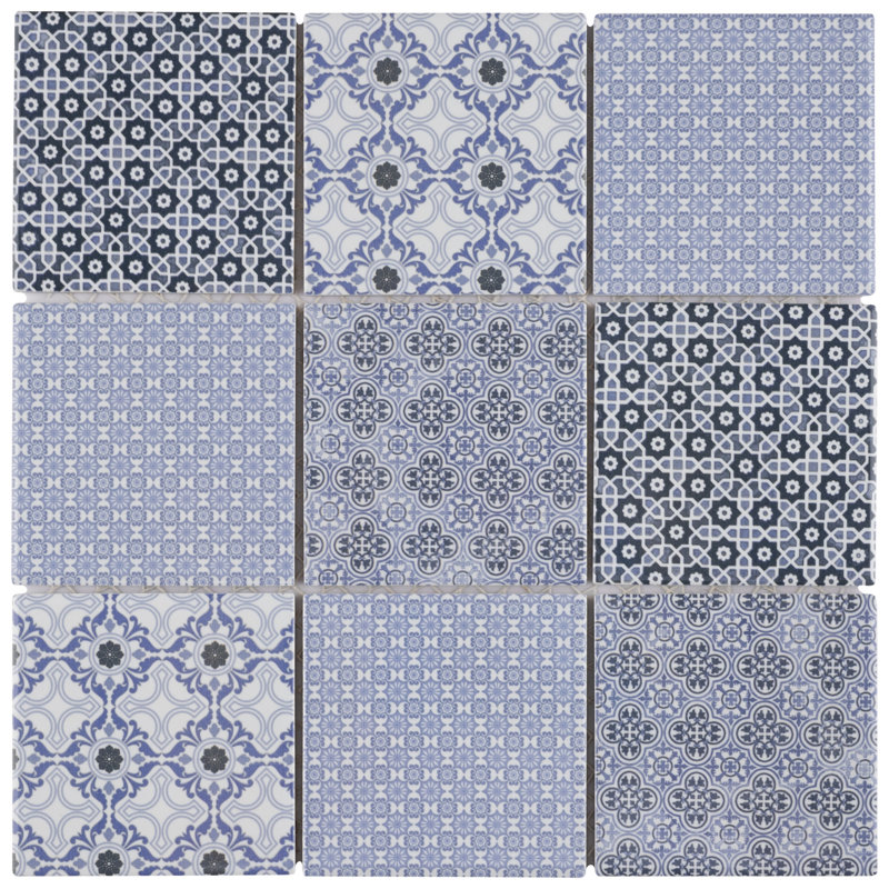 Classico 4" Square 11-5/8 " x 11-5/8 " Porcelain Mosaic Floor & Wall Tile, Blue