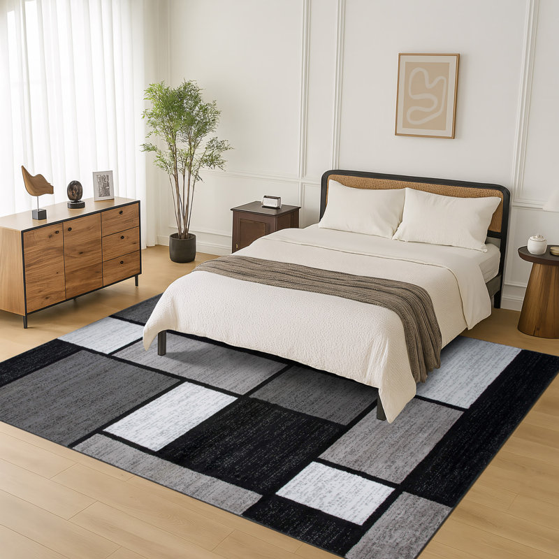 Tapis gris / blanc / noir à motif géométrique Astika, Rectangle 7 pi 10 po x 10 pi 2 po