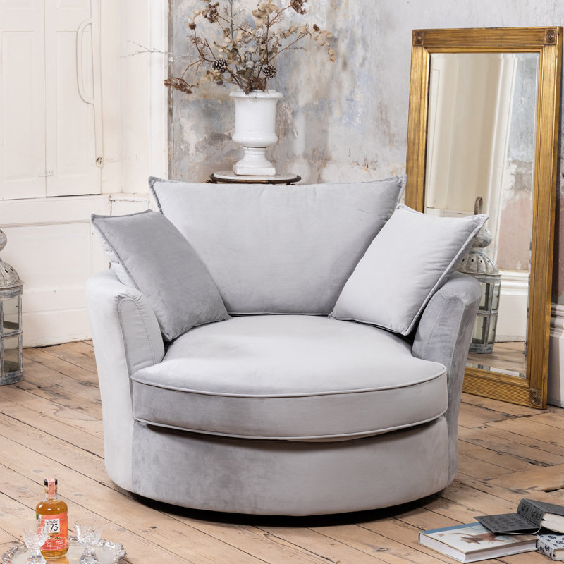 Fayyaz Velvet Swivel Base Cuddle Chair, Grey
