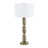 Modern Stacked Metal Table Lamp with Glass Accents and Linen Shade-512851586