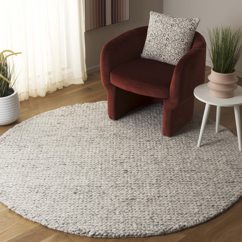Natura Hand Woven Wool/Viscose/Cotton Rug in Light Grey/Beige, Round 6'