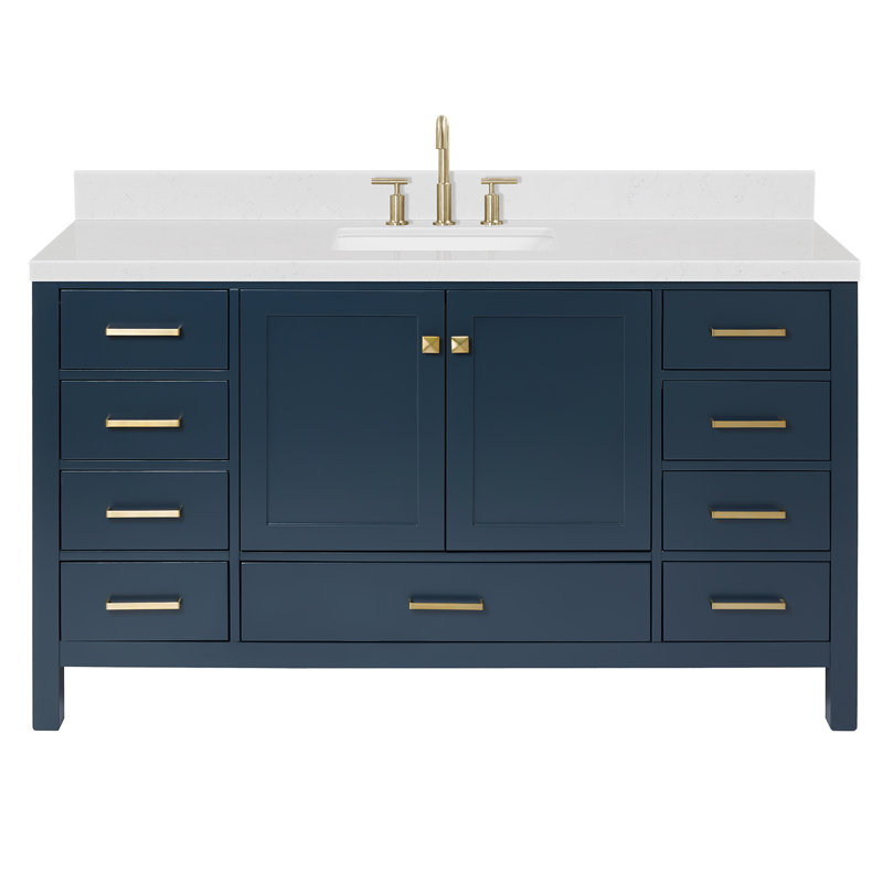  Ensemble de meuble-lavabo simple 60 "60", Bleu minuit, Rectangular